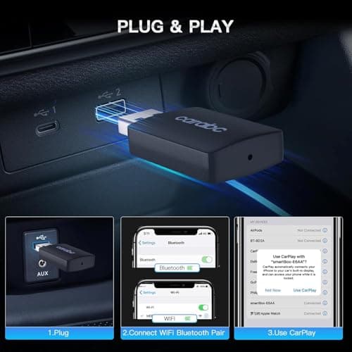 Wireless CarPlay Adapter for Apple iPhone - Converts Factory Wired to Wireless CarPlay, Plug-and-Play, Auto Connect, Compatible with Car from 2014 Onwards & iOS 10 + 5