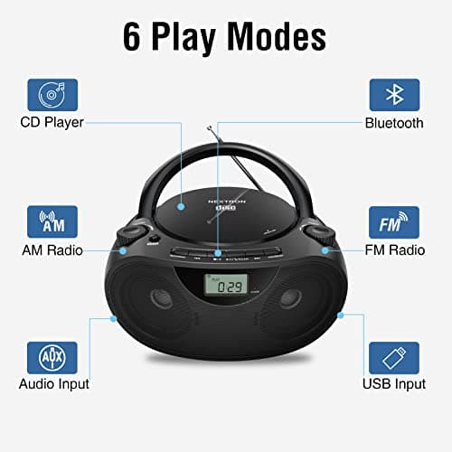 Nextron Portable CD Player Bluetooth Boombox with AM/FM Radio, USB, AUX-in, Headphone Jack, CD-R/RW & MP3-CD Compatible, Stereo Sound with Bass Boost, AC/Battery Operated – Black 2