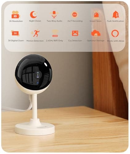 owltron Indoor Security Camera 2K, 2.4GHz WiFi Cameras for Home Security Baby Monitor Camera with Motion/Cry Detection, Pet & Dog Cam with Phone App, Night Vision, 2-Way Audio, Works with Alexa 2