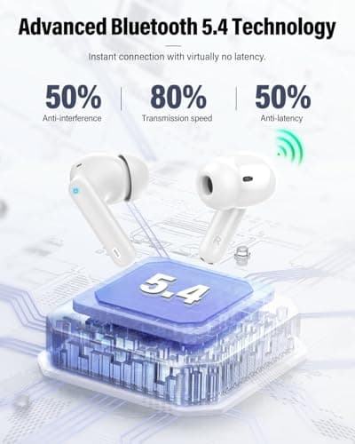 Wireless Earbuds, Bluetooth 5.4 Headphones Bass Stereo, Ear Buds with Noise Cancelling Mic, LED Display in Ear Earphones Clear Calls, IP7 Waterproof Bluetooth Earbuds for Laptop/Phones/Sports, White 4