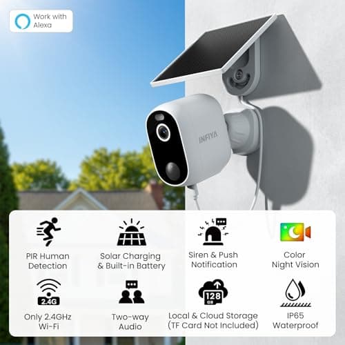 INFIYA Security Cameras Wireless Outdoor-Solar&Battery Powered 2K 2.4G Cameras for Home Security, Instant Alert, AI Human Detection, Color Night Vision, 2-Way Talk, SD Storage, Work with Alexa, Z1 4P 2
