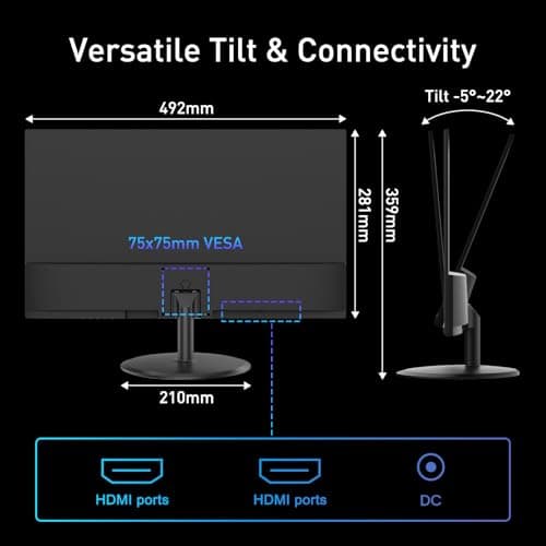 SANSUI 22 Inch 120Hz Monitor, FHD Computer Monitor 4000:1 Contrast Ratio with Adaptive Sync, HDR 100% sRGB, HDMI x 2, VESA Mount, Eye Care for Home/Office (ES-22X3AH, One HDMI Cable Included). 4