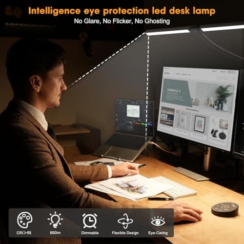 Pzloz Led Desk Lamp for Office Home - Eye Caring Architect lamp with Clamp,Dual Screen Computer Monitor Work Smart Light: 24W 5 Color Flexible Adjustable Lighting Table Lamp for Study Drafting 4