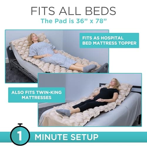 Vive Alternating Air Pressure Mattress Pad - The Original Bed Sore Prevention Solution - Hospital Topper for Bedridden Patients - Includes Waterproof, Breathable Ulcer Cushion & Whisper Quiet Pump 5