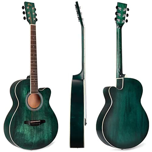 WINZZ HAND RUBBED Series - 40 Inches Cutaway Acoustic Acustica Guitar Beginner Starter Bundle with Online Lessons, Padded Bag, Stand, Tuner, Capo, Guitar Chords, Strap, Picks, Dark Hunter Green 4