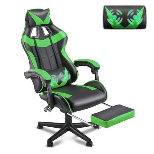 Soontrans Green Gaming Chair with Footrest,Racing Gaming Chair,Computer Gamer Chair,Ergonomic Game Chair with Adjustable Headrest and Lumbar Support(Jungle Green)
