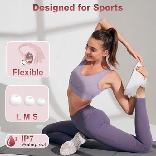 Hupoaf Wireless Earbuds Sport, New Bluetooth 5.4 Headphones with Earhooks, 50H Stereo Deep Bass Over Ear Buds with 4 ENC Noise Canceling Mics, IP7 Waterproof Earphones for Running Workout Gym -Rose 3