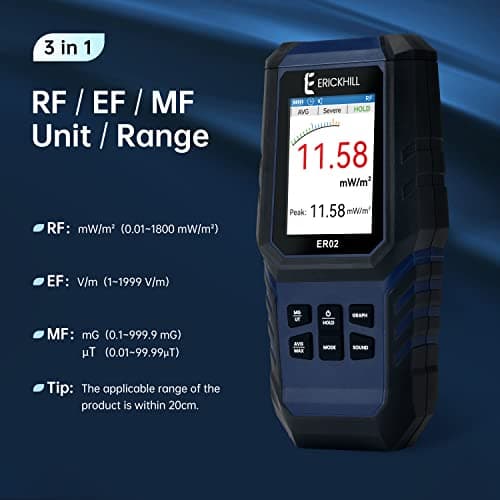 ERICKHILL EMF Meter,3-in-1Rechargeable Digital Electromagnetic Field Radiation Detector for EF RF MF,5G Cell Tower, WiFi Signal Detector, for Home&Office EMF Inspections, and Ghost Hunting 2