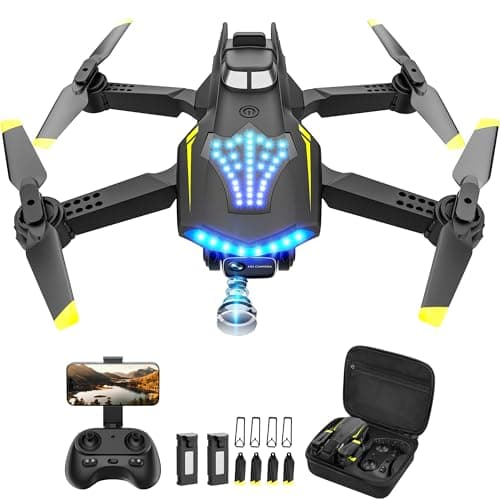 Flymevac Drone with Camera, Dual 720HD, Drone for Kids with Cool Lights, Cestures Control, Vertical Shooting, Waypoint Flight, Gravity Control, 3D Flip, 3-Speeds, Drones for Adults, Beginners, Kids