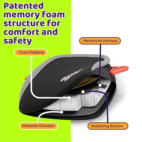 BubbleBum Inflatable Booster Car Seat – Foldable, Lightweight, Backless Travel Booster Seat for Kids, Portable Carseat for Toddler, Fits 3 Across, Compact for Uber - Ages 4-11 Year Old, - Black 3