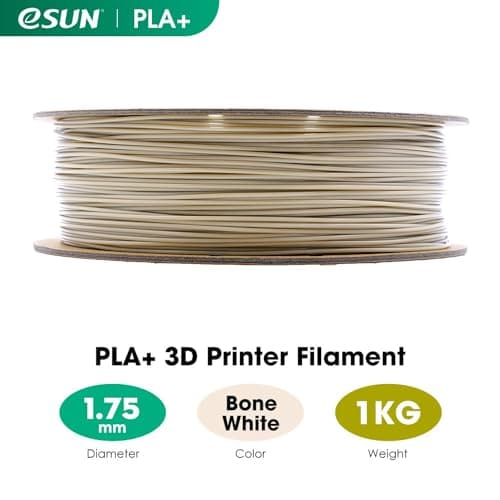 eSUN PLA+ Filament 1.75mm, 3D Printer Filament PLA Plus, Dimensional Accuracy +/- 0.03mm, 1KG Spool (2.2 LBS) 3D Printing Filament for 3D Printers, Bone White 2