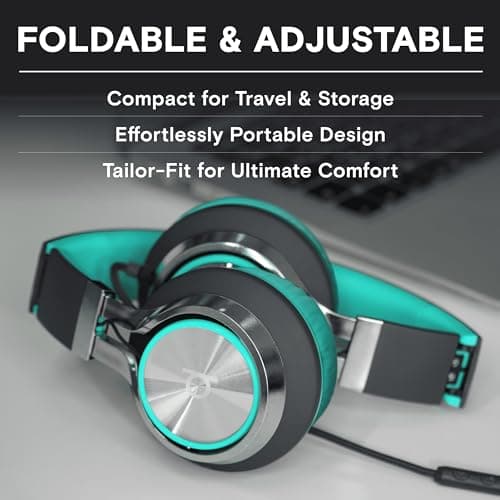 ARTIX CL750 Wired Headphones with Mic & Volume Control — Noise Isolating On-Ear Headphones for Computer and Laptop Wired, Plug in Corded Headphone Over Ear with Wire (Foldable, Aux Jack 3.5mm) 3