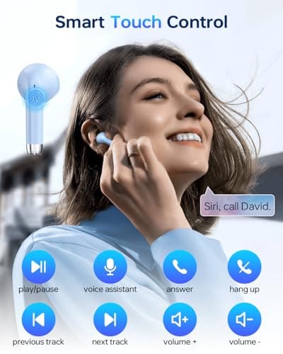 KTGEE Wireless Earbuds Bluetooth 5.3 Headphones, 40Hrs Playback Stereo Ear Buds with LED Display Charging Case IPX7 Waterproof in-Ear Earphones with Mic for Phone Tablet Laptop Sports, Blue 4