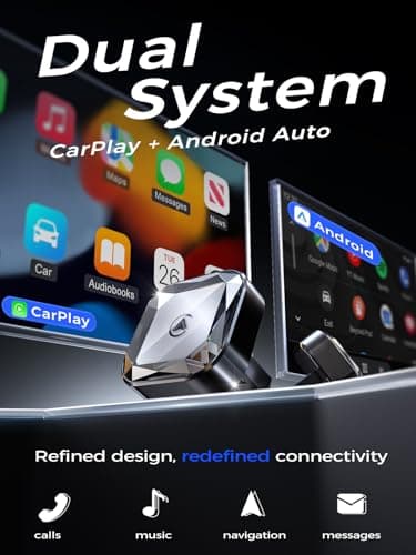 2 in 1 Wireless CarPlay & Android Auto Adapter | Simple Setup, Smooth, Lag-Free Use | Supports Over 1000 Vehicles with Built-in Wired Car Play/Android Auto | Compact & Modern 2