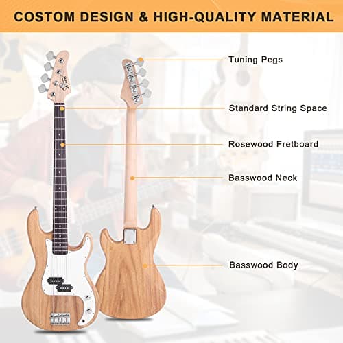 GLARRY Full Size Electric Bass Guitar with 20W AMP, 4 String Beginner Starter Kit with Accessories including Cable, Strap, Bag for Kids and Adults (Burly Wood) 2