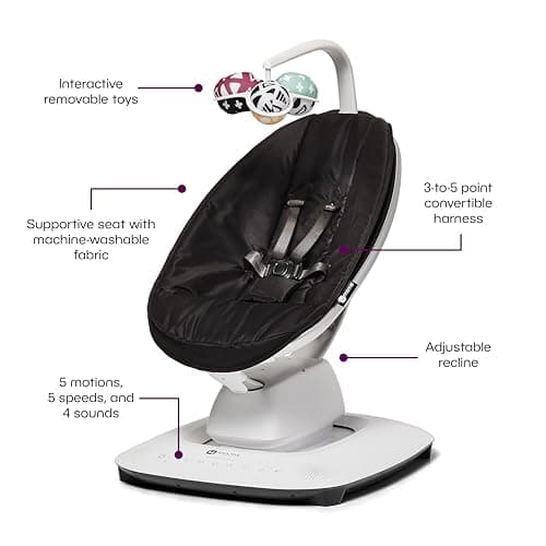 4moms MamaRoo Multi-Motion Baby Swing, Bluetooth Enabled with 5 Unique Motions, Black 4