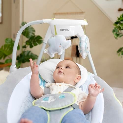 Ingenuity SimpleComfort Lightweight Compact 6-Speed Multi-Direction Baby Swing, Vibrations & Nature Sounds, 0-9 Months 6-20 lbs (Everston) 5