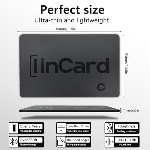 Wallet Tracker (Both iOS and Android) IP68 Bluetooth Smart Finder Card GPS Tracker for Bags Passport Works with Apple Find My (Apple MFi Certified) & Google Find My Device - Over 5 Year Battery Life 2