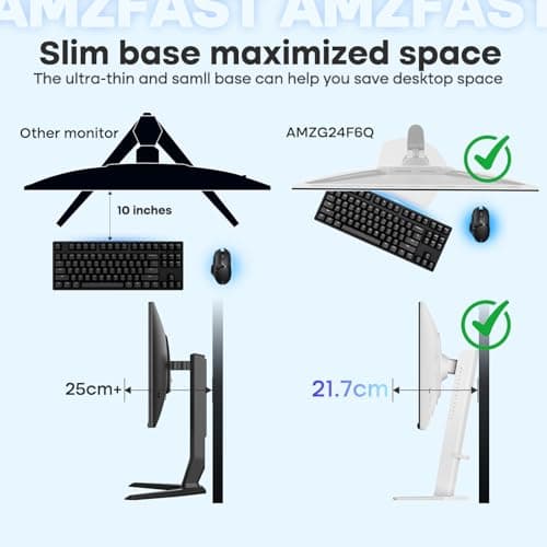 Amzfast 24 Inch Gaming Monitor 180Hz QHD 2k 2560 ×1440p Monitor, 1ms Adaptive Sync, 96% DCI-P3, Built-in Speakers, Height Adjustable, VESA Mount, IPS Monitor with HDMI 2.0 x 2 & DP 1.4 x 2, AMZG24F6Q 4