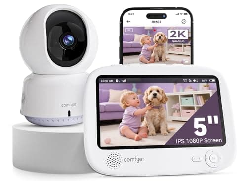Comfyer Hybrid Video No WiFi & Smart WiFi Baby Monitor - 5" 1080P Split Screen & 2K Camera App Control, Motion Alerts, Sound Detection, HD Night Vision, 5050mAh Battery,Triple Security, 1600ft Range