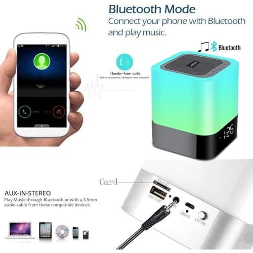 Aisuo Night Light-5 in 1 Bedside Lamp with Bluetooth Speaker, 12/24H Digital Calendar Alarm Clock, Touch Control, Support TF and SD Card, Music Player, Gift for Girls Boys Teens,Warm White 3