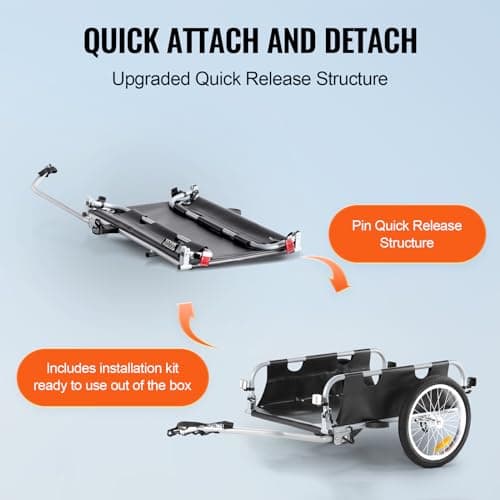 VEVOR Bike Cargo Trailer, 100 lbs Load Capacity, Heavy-Duty Bicycle Wagon Cart, Foldable Compact Storage & Quick Release with Universal Hitch, 16" Wheels, Safe Reflectors, Fits 22"-28" Bike Wheels 5