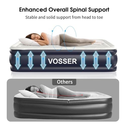 VOSSER Air Mattress Queen with Built in Pump,18'' Inflatable Mattress of Vertical Beams,Self Inflatable/Deflation Blow Up Mattress in 3 Mins,Flocked Top Airbed with Carry Bag for Home, Camping 2