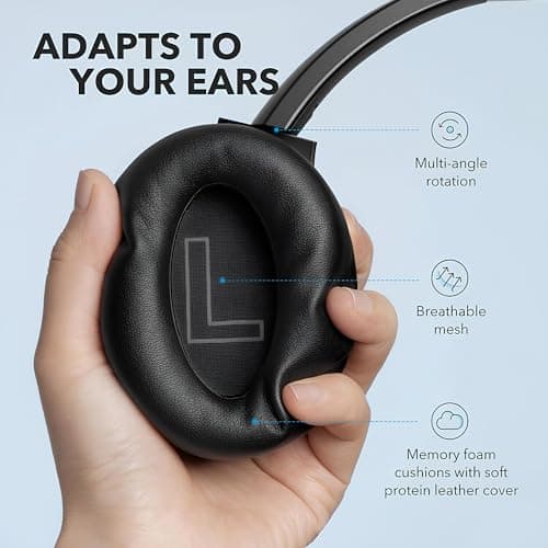 Soundcore Anker Life Q20 Hybrid Active Noise Cancelling Headphones, Wireless Over Ear Bluetooth Headphones, 60H Playtime, Hi-Res Audio, Deep Bass, Foam Ear Cups, Travel, Office, USB-C Charging 5