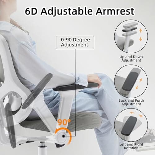 Ergonomic Office Chair Reclining Gaming Chair Adjustable Lumbar Support 4D Armrest 6D Headrest Breathable Mesh Swivel Computer Chairs Home Studio Chairs Desk Chair Coat Hanger Tilt Lock (Grey) 5