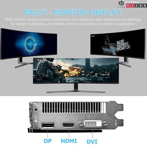 Mllse RX 580 8GB Graphics Card, 2048SP GDDR5 256 Bit GPU, PCIE 3.0 Gaming Video Card, Dual Fans Cooling, Gaming Card with HDMI/DP/DVI Ports, Desktop Graphics, GPU Video Card for Desktop Computer 4