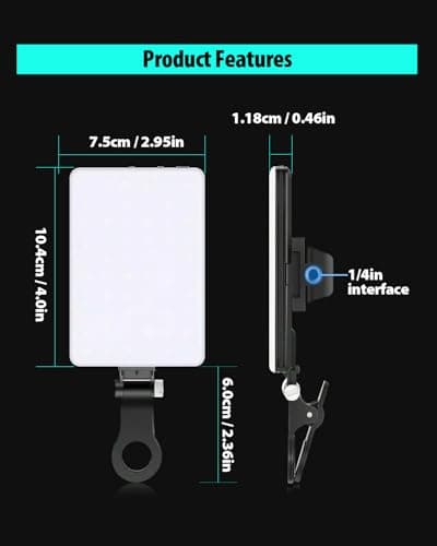 60 LED Portable Selfie Light Video Conference Lighting with Clip & Camera Tripod Adapter Rechargeable 2000mAh CRI 97+, 3 Light Modes for Phone iPhone Webcam Laptop Photo Makeup 5