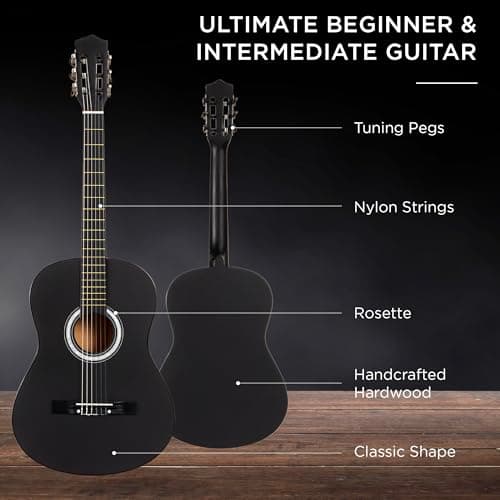 Best Choice Products 38in Beginner All Wood Acoustic Guitar Starter Kit w/Gig Bag, 6 Picks, Nylon Strings, Strap w/Pick Holder - Matte Black 4