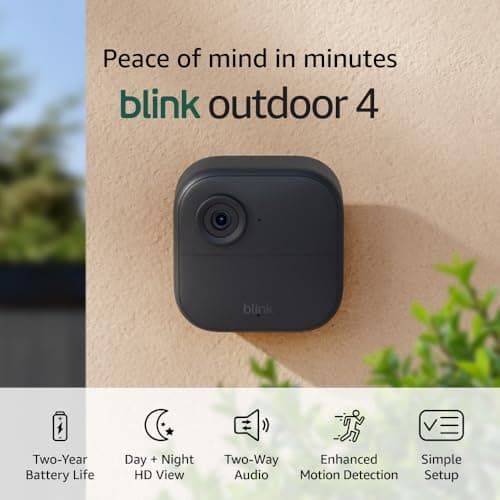Blink Outdoor 4 – Wireless smart security camera, two-year battery life, 1080p HD day and infrared night live view, two-way talk. Sync Module Core included – 3 camera system 5