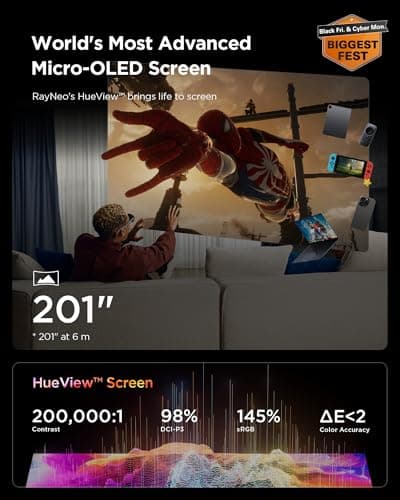 RayNeo Air 3s AR/XR Glasses, 201" 120Hz FHD HueView Display, Portable AR Video Eyewear Gaming Glasses for iPhone 17, 16/15, Android, Mac, Switch, PS5, Steam Deck - Next-Gen Wearable Theater 3