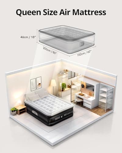 Airefina Air Mattress Queen with Built in Pump, 18 Raised Comfort Blow Up Mattress with Carrying Bag, Portable Inflatable Mattress for Guest Home, Air Bed Colchones Inflables 750 Lbs Max, 80*60*18 in 4