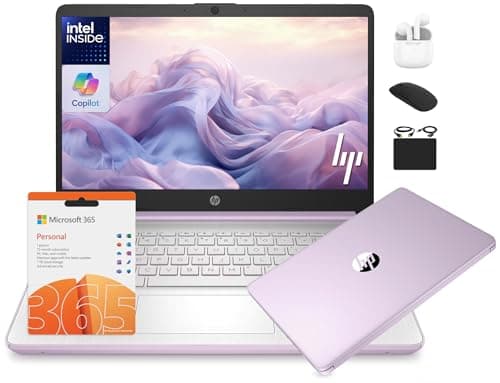 HP 14 Laptop Student Business 2025 Flagship Computer, AI Copilot, 4-Core 13th Gen Intel CPU, 16GB RAM 628GB Storage (128GB UFS+500GB Ext) 1-Yr Office 365 Long Battery HubxcelAccessory Win 11S Lavender