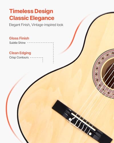 VEVOR 38 Inch Beginner Acoustic Guitar, Classical Guitar Full Starter Kit with Nylon Strings, Gig Bag, Strap, Tuner, Extra Strings, Pick, Capo, for Teenagers Adults Students Youth, Natural 5