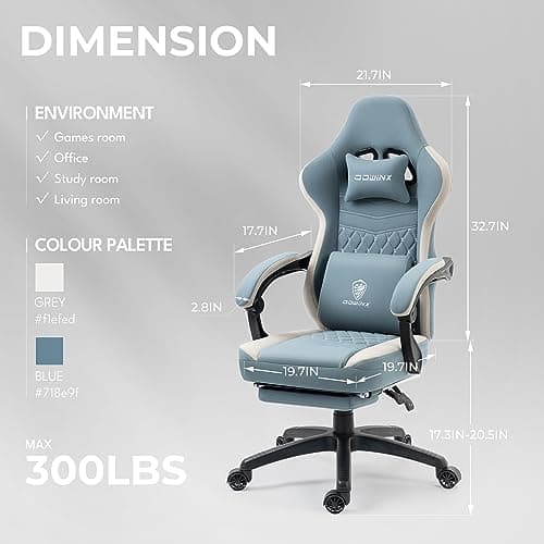 Dowinx Gaming Chair Breathable Fabric Game Chair with Gel Pad and Storage Bag, Comfortable Gamer Chair with Pocket Spring Cushion, Ergonomic Computer Chair with Footrest, Blue 3