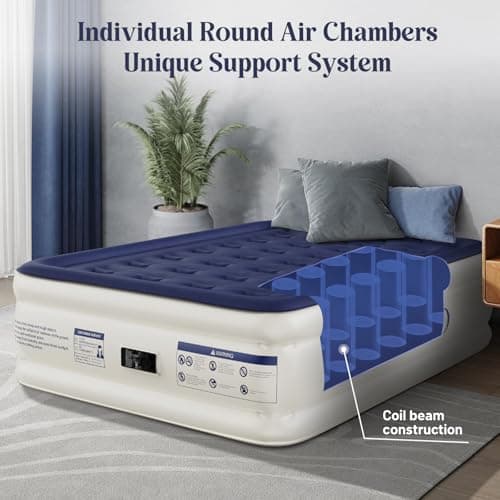 KNZZO Air Mattress Full with Built-in Pump, Blow Up Mattress with Soft Flocked Top, Leakproof Inflatable Mattress, Foldable Waterproof Air Bed for Home, Guests, Camping, with Storage Bag 3