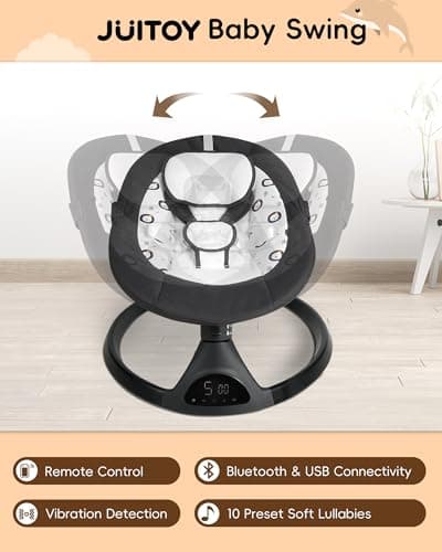 Baby Swing for Infants to Toddler Electric Newborn Swing with 5-Speed 5-Point Carabiner,with Bluetooth Music 10-Preset Melodies, Indoor and Outdoor use Black 2