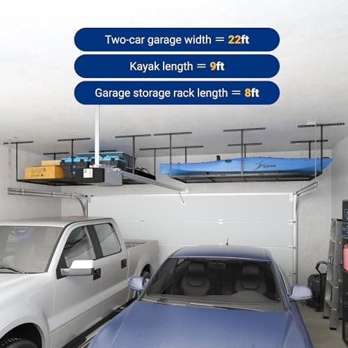 FLEXIMOUNTS 4x8 Overhead Garage Storage Rack, Adjustable Organization System, Heavy-Duty Metal Ceiling Racks, 750lbs Weight Capacity, Black, Classic Series 4