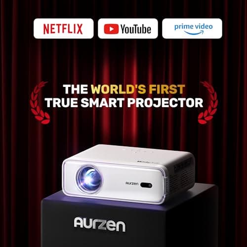 Aurzen EAZZE D1 Smart Projector with WiFi and Bluetooth, Netflix-Officially-Licensed, Auto Focus & Keystone, DoIby Audio, Zoom, Native 1080P Movie, Portable Outdoor Mini Projector, White 2