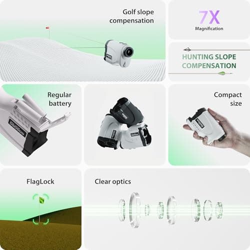 Gogogo Sport Vpro GS24 Golf & Hunting Laser Rangefinder, 7X Magnification, 1200 Yard Distance Measuring Range Finder with High-Precision Flag Pole Locking Vibration Function Slope Mode Continuous Scan 2