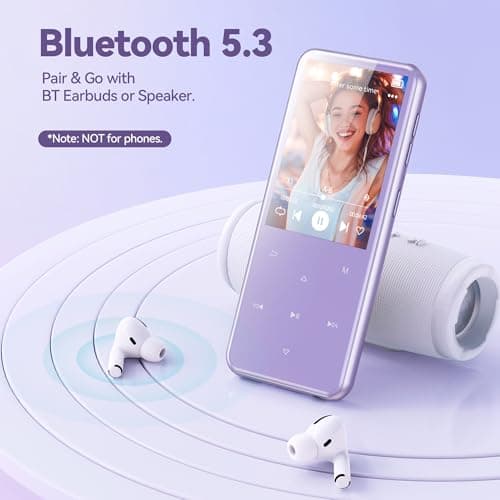 AGPTEK 64GB MP3 Player with Bluetooth, M3 2.4 inch Music Player with Speaker and FM Radio, Touch Buttons, Supports Up to 128GB(Purple) 3