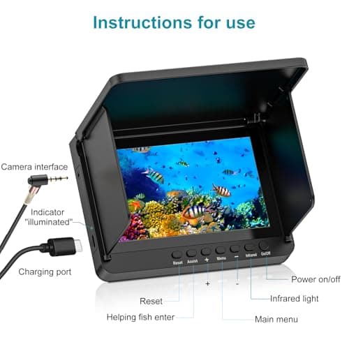 ZXBVSU Underwater Fishing Camera, Fishing Camera with Infrared Night Vision Light, Portable Fish Finder with 100ft Cable, 5 Inch LCD and Upgraded HD Lens for Ice Lake Boat Kayak Fishing 4