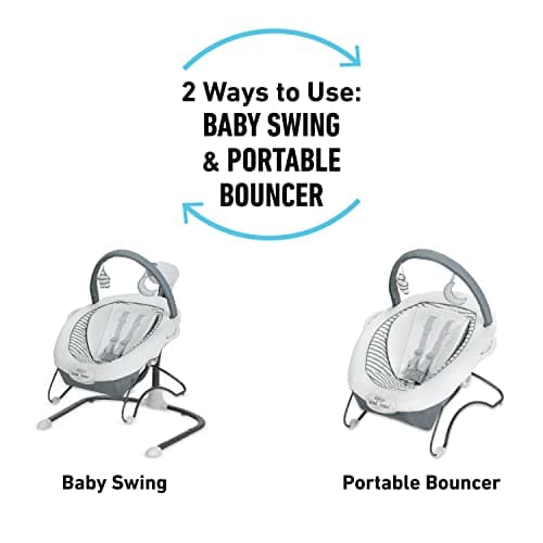 Graco Soothe ’n Sway LX Portable Baby Swing and Baby Bouncer Bouncer, Multi Direction Seat, 2 Speed Vibration, Derby 2