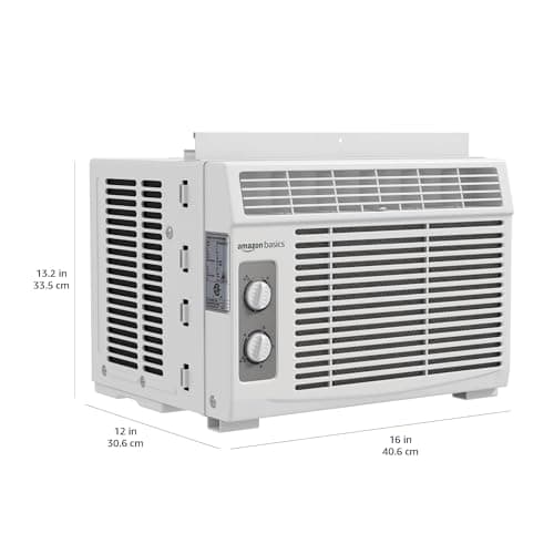 Amazon Basics 5000-BTU Small Window Air Conditioner, Up to 150 Sqf, Window AC Units with Cool and Fan Functions, Washable Filter, Adjustable Window Kit, Intuitive Mechanical Controls, White 3