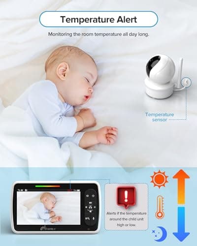 iFamily Baby Monitor - Large 5" Screen with 30Hrs Battery Life - Remote Pan-Tilt-Zoom;No WiFi, Two-Way Audio, Night Vision, Temperature, Lullabies, 960ft Long Range Baby Monitor with Camera and Audio 3