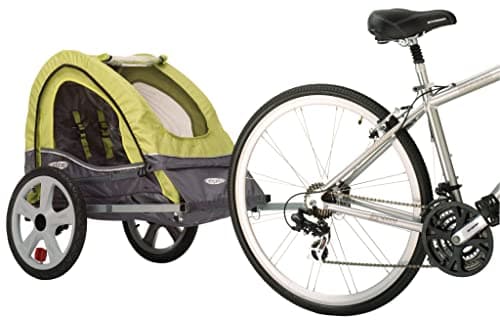 Instep Sync Single Seat Bike Child Trailer, Max Weight 40 lbs., 5-Point Harness, Folding Frame, Quick Release Wheels, Easy Storage, Bug Screen & Weather Shield, Green/Grey 5