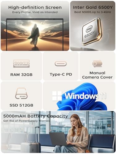 BLUEING 15.6-Inch Laptop Computer, Gold 6500Y Processor (Up to 3.4GHz), 16GB RAM 512GB SSD, 1080P FHD IPS Display, Win11, Type-C, HDMI, USB3.2, BT5.2, WiFi 5, Laptops 2